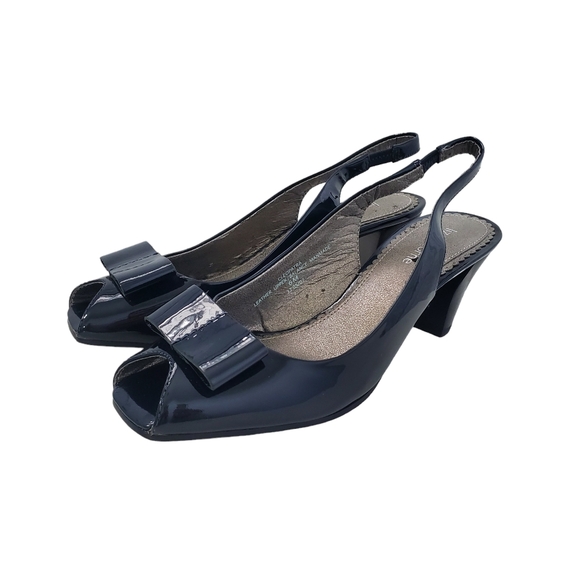 Navy Patent Leather Peep Toe Shoes - Picture 2 of 7